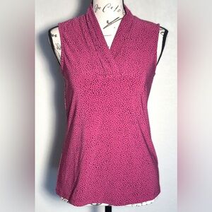 Anne Klein XXS Elderberry Black Dot Pattern Ruched V-Neck Sleeveless Blouse NWT